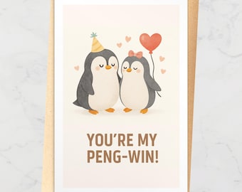Love card – Valentine's Day for couples – Penguin animal card for partners and friendships – Watercolor card A6 gift idea
