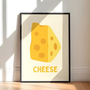 Impresión de queso - Decoración del hogar escandinava Impresión de guardería infantil Póster educativo de comida amarilla para dormitorio infantil Sala de juegos Sin marco 5x7 A4 A3 A2