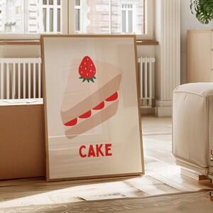 Impresión de pastel - Decoración escandinava para el hogar, impresión de guardería infantil, póster de dulces de fresa roja para dormitorio infantil, sala de juegos, sin marco, 5x7 A4 A3 A2