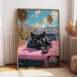 Black Panther Print: Retro Pink Car Wall Art Eclectic Home Decor (Unframed)