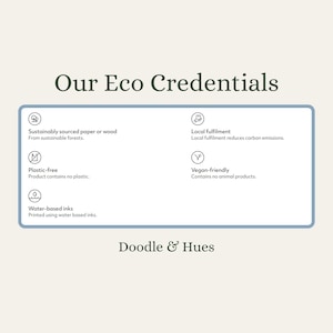 The image is a collection of images that are described as "Our Eco Credentials" and "Doodle & Hues".
