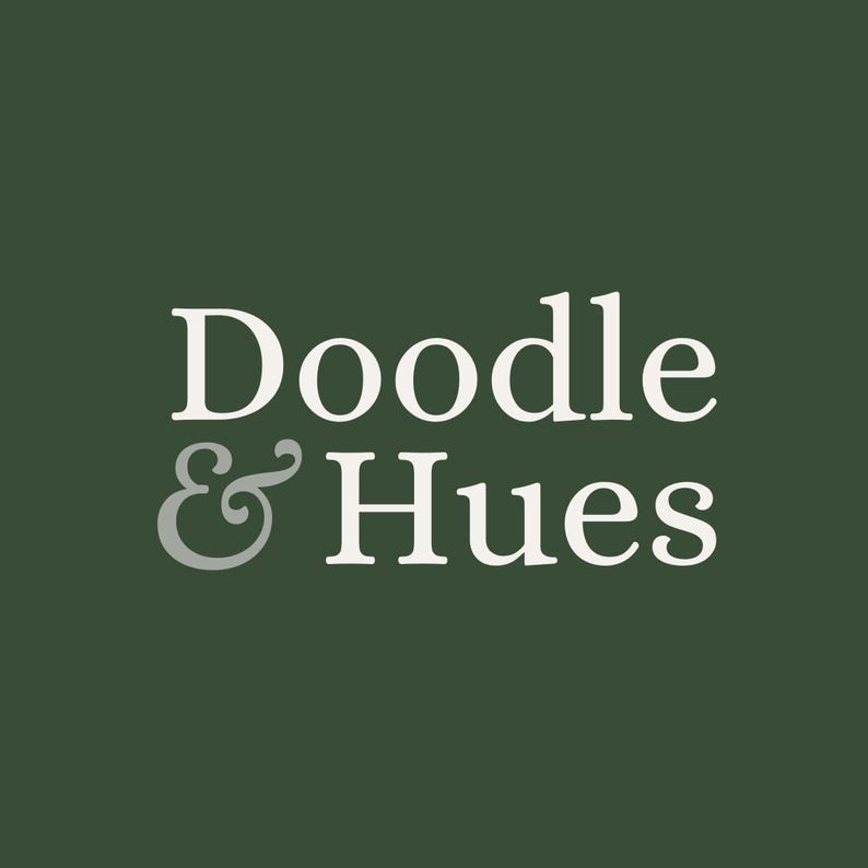 the text "Doodle & Hues" against a green background.