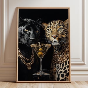 Leopard & Panther Martini Cocktail Print: Eclectic Animal Art