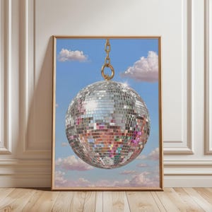 Disco Mirror Ball Print: Eclectic Home Decor Colourful Wall Art (Unframed)