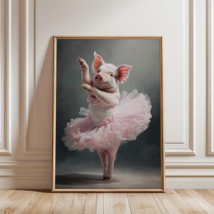Surreal Piglet Ballet Dancer Print, Pink Animal Art (Unframed)