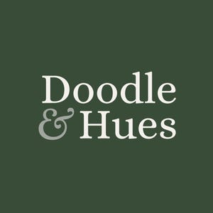 the text "Doodle & Hues" against a green background.