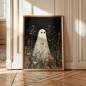 Floral Ghost Print: Spooky Halloween Wall Art