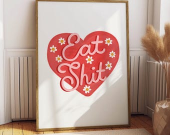 Print grappig citaat: grof aanstootgevend keukenmuurkunst rood en roze huisdecor (ingelijst)