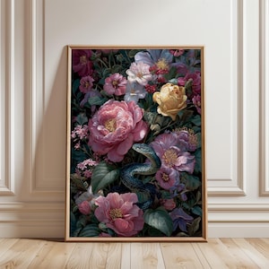 Floral Snake Print: Vintage Botanical Wall Art (Unframed)
