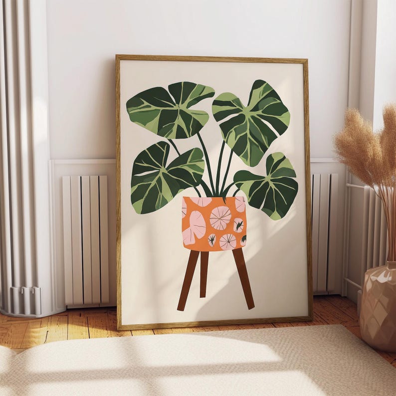 Boho Houseplant Print: Potted Plant Poster, Unframed Wall Art image 1