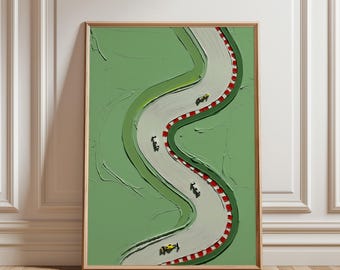 F1 Racing Art Print: Textured Painting Green Decor for Car Lovers (Unframed)