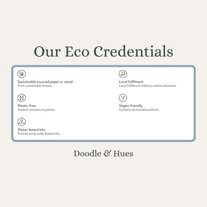 The image is a collection of images that are described as "Our Eco Credentials" and "Doodle & Hues".