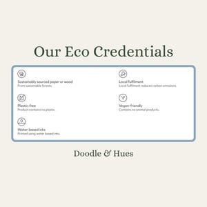 The image is a collection of images that are described as "Our Eco Credentials" and "Doodle & Hues".