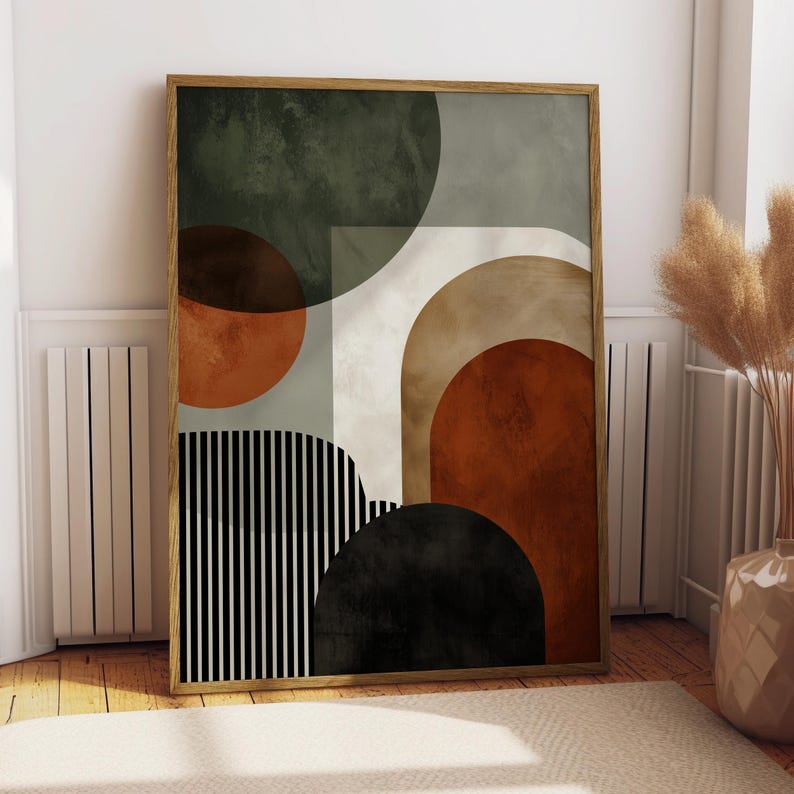 Neutral Color Abstracts Neutral Abstract Art Print: Brown Green Wall Decor Geometric Shape ...