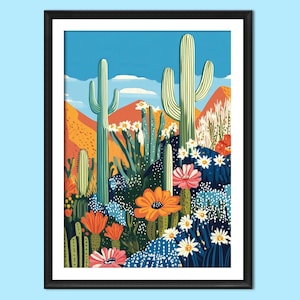 Cactus Art Print - Simple illustration Poster, Colourful Plant Wall Art, Home Decor Trendy Unframed Cacti Artwork 5x7 A4 A3 A2