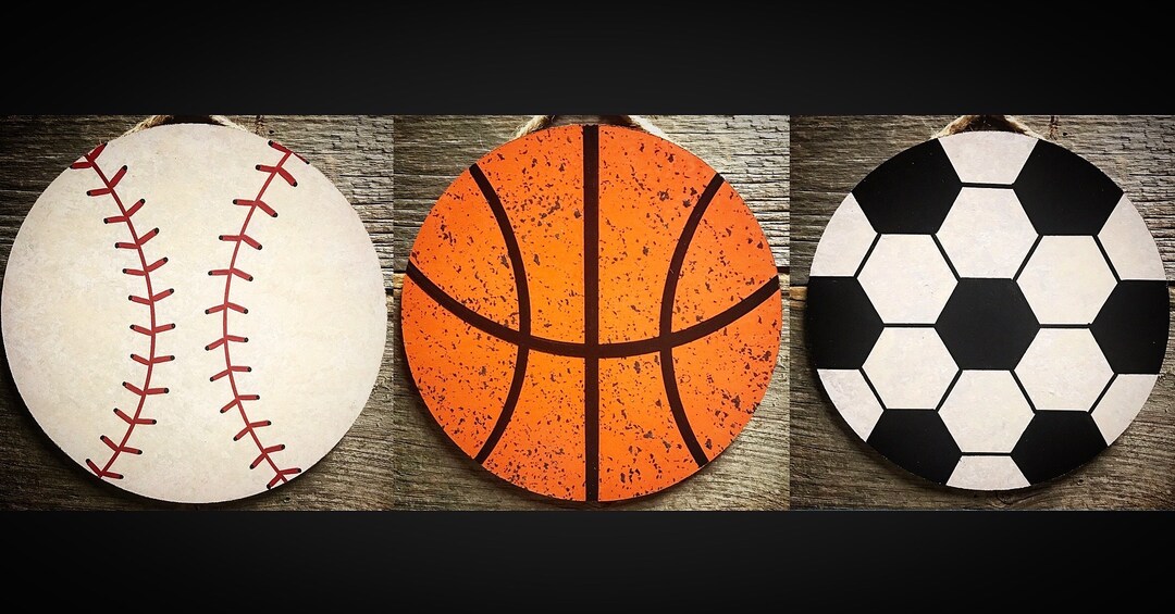 10 Handpainted Sports Balls Sports Wall Hanging Sports Bedroom Decor Etsy