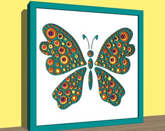 Butterfly shadow box svg, Layered scene svg, 3d Cardstock template, Colorful 3d svg files