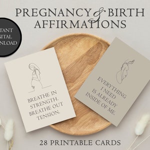 Cartões de afirmação de gravidez e nascimento | 28 declarações positivas para futuras mamães | Presente de chá de bebê | Download digital e PDF para impressão