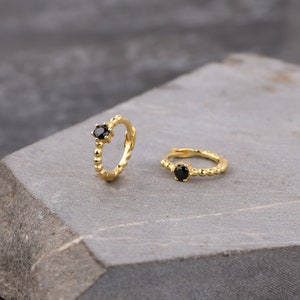 Onyx Beaded Huggie Hoop Earrings, Black Stone Beaded Hoop Earrings, Sterling Silver Small Hoop Earrings, Cartilage Hoop, Helix Huggie Hoop