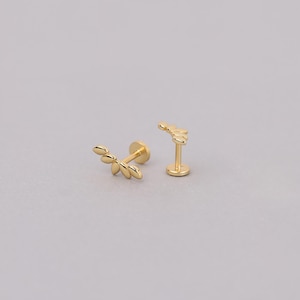 Clou labret sans filetage Climber 18G, clou d'oreille grimpeur incurvé à dos plat en argent sterling 925, clou du cartilage, clou hélicoïdal