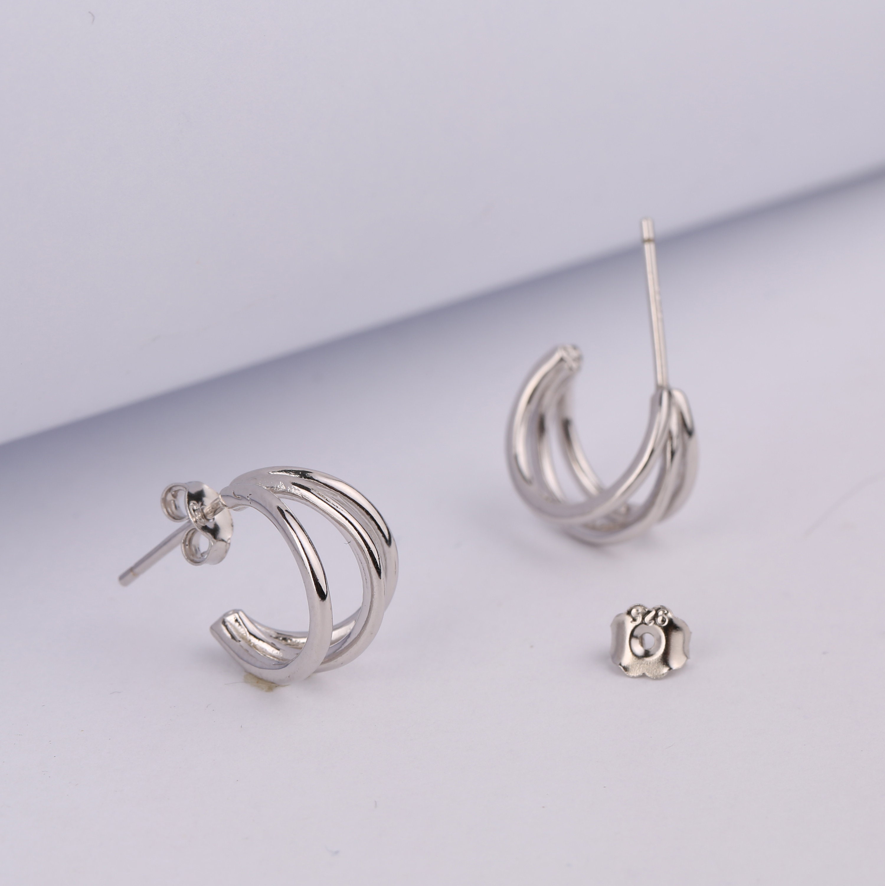 Triple Hoop Stud Earrings, Three Row Hoop Stud Earrings, Triple Ring ...
