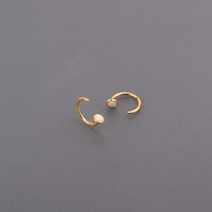 Opal Backless Huggie Earrings, Tiny Sterling Silver Opal Open Huggie Hoop Earrings, Gold Open Ear Hugger Hugging Earrings, Half Hoop Earring
