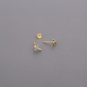Gold Diamond Cross Stud Earrings, Sterling Silver Tiny Pave Cross Post Stud Earrings, Mini Cross Charm CZ Stud Earrings, Small Cross Studs