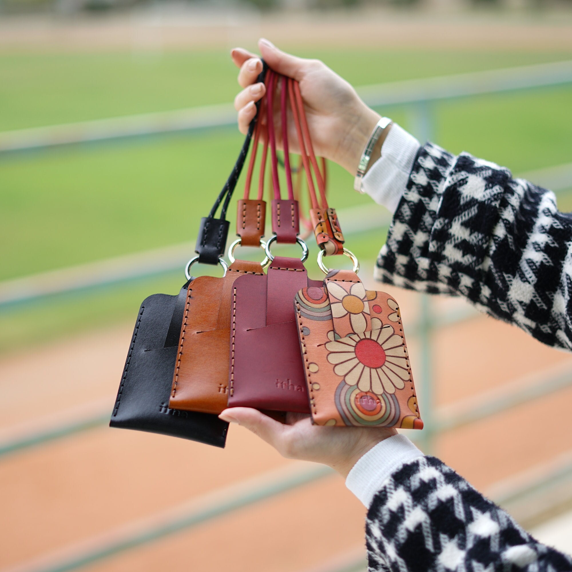 Leather ID Card Holder Wallet With Neck Strap, Leather Slim Card Holder