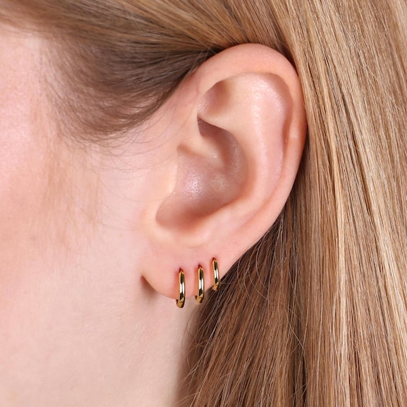 Tapered Thin Gold Huggies Sterling Silver Huggie Hoop Earrings