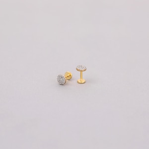 Clous d'oreilles en labret sans filetage disque de diamants 18 g