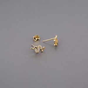 Tiny Pave Snake Stud Earrings, Sterling Silver Serpent Stud Earring, Cobra Snake Diamond CZ Stud Earring, Micro Pave Snake Post Stud Earring