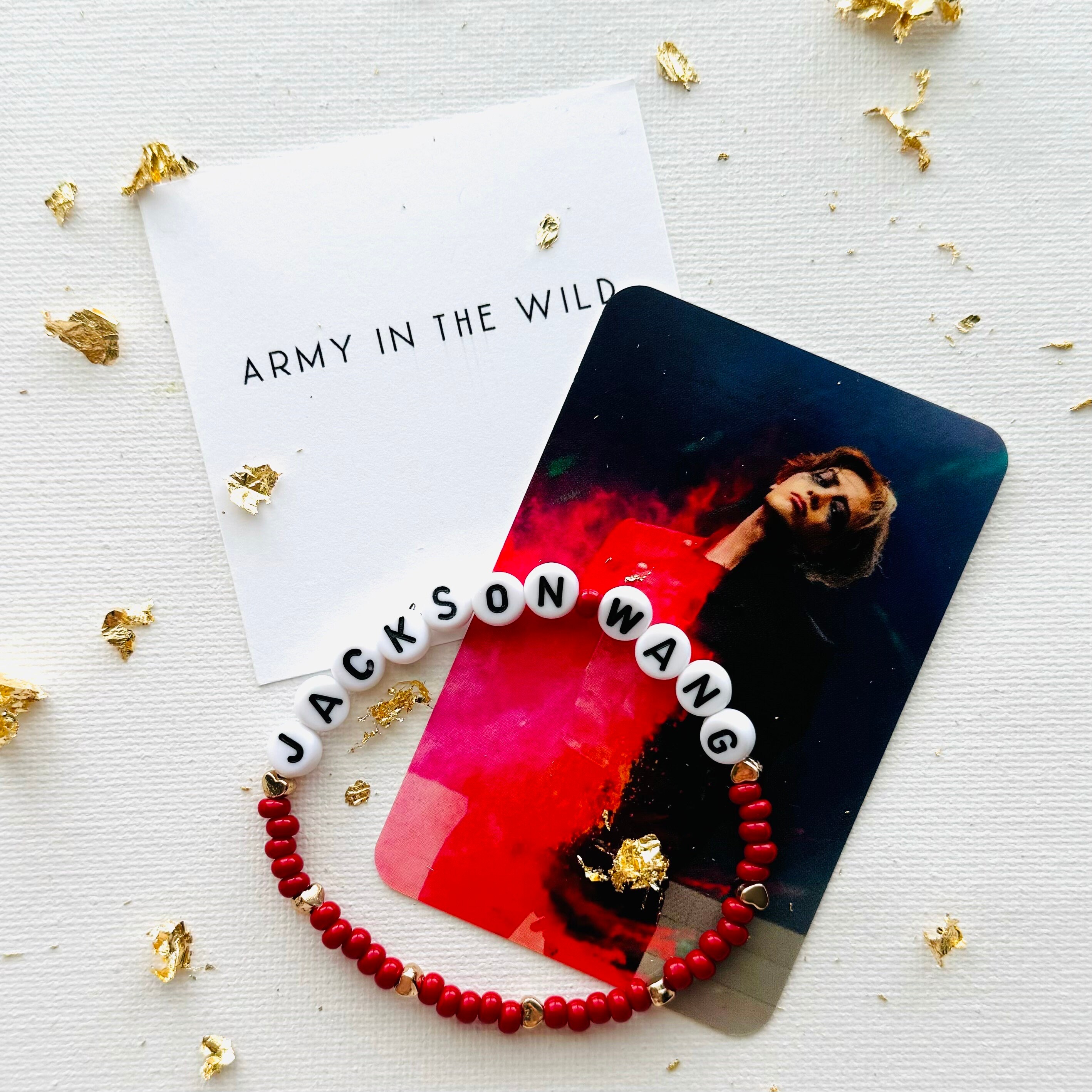 Jackson Wang Bracelet With Gold Hearts - Custom Kpop Elastic