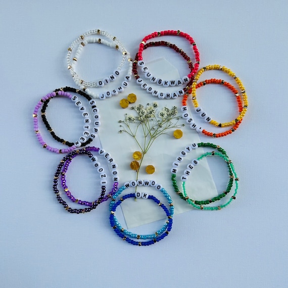 Seventeen Bracelet With Gold Hearts - Custom Kpop Elastic