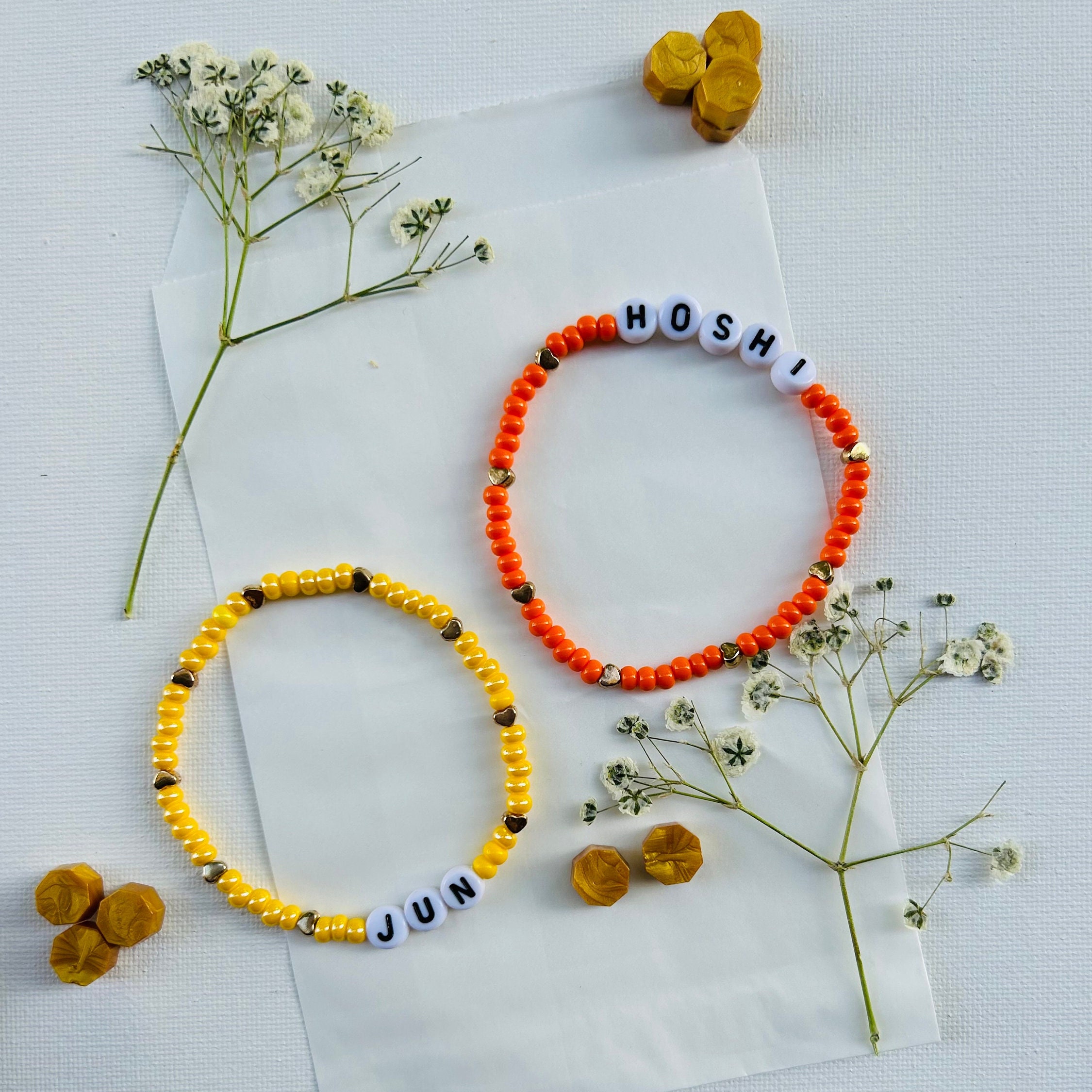 Seventeen Bracelet With Gold Hearts - Custom Kpop Elastic