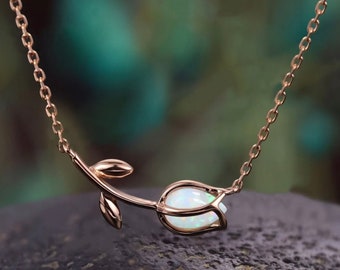 White Opal Stone - Birth Flower Necklace  -Wedding gift dainty Necklace, -Weihnachtsgeschenk für, -Birthday gift