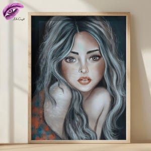 Dreamy Woman of Soft Expression Art Print, Fantasy Wall Art, Printable Boho Art, Female Digital Portrait, Feminine Energy Art, Surreal Girl