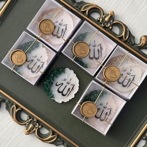 Islamic Allah Coaster Gift Set | Resin Allah Name Stone Decor | Muslim Party Favor | Eid Ramadan Dhikr Table Gift | Aqiqah Nikah Decor