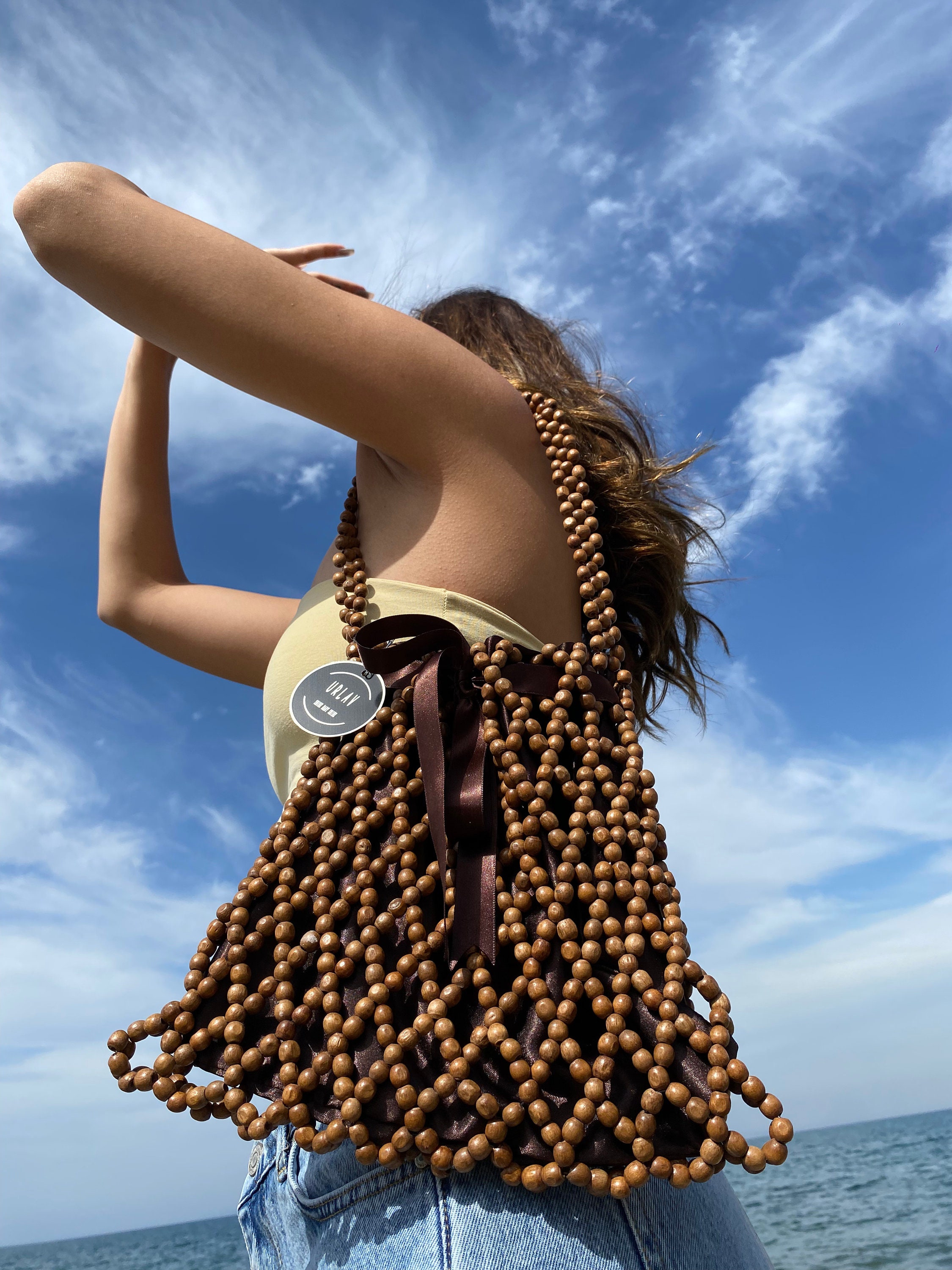 Beaded wood bag clearance