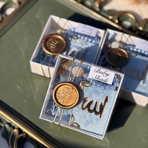 Personalized Baby Boy Mevlüt Favor Box | Islamic Baby Shower Gift with Wax Seal | Blue Newborn Keepsake for Muslim Party