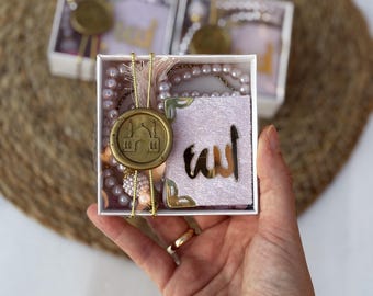 Muzułmańskie upominki ślubne z mini Koranem i Tasbih, muzułmańskie pudełko na prezent ślubny, Nikah Mehndi Walima upominki, islamskie upominki na przyjęcie, pomysł na prezent Eid