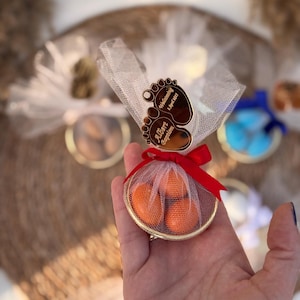 Personalized Baptism Favors with Almond Candy, Custom Baby Christening Gifts, Elegant Tulle Wrapped Sweets, Unique Newborn Celebration Keeps