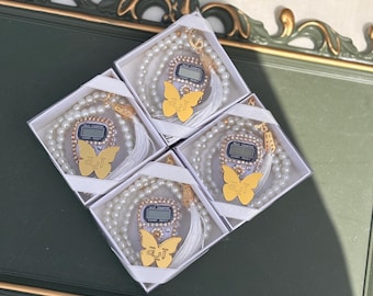 Personalized Pearl Digital Tasbeeh Counter-Islamic Wedding Favors - Muslim Nikkah Gift Set - Aqiqah Party Favors - Hajj Umrah Gift - Custom