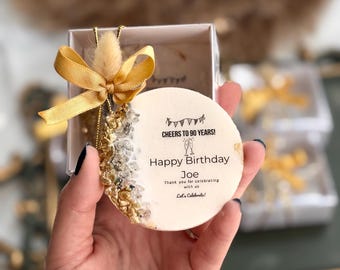 90th Birthday Magnet Favors: Adult Birthday Party Favors, Personalized Birthday Gift, 50th Party Favors, Elegant Gold Magent Keepsake