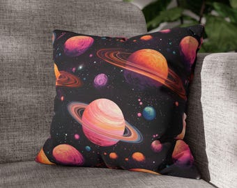 Funda de almohada con estampado de planetas cósmicos: decoración espacial, regalo de astronauta, cojín para el hogar, funda de cojín con temática galáctica, decoración intergaláctica