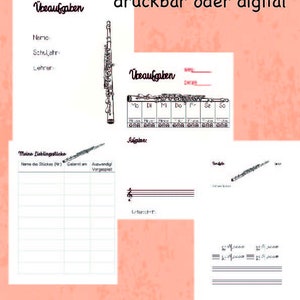 Practice tasks/practice diary for transverse flute. Homework book, homework planner