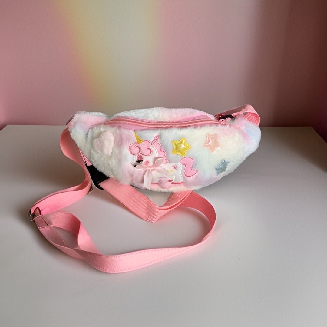 Marsupio Unicorno Tie-dye Peluche – Borsa A Tracolla Carina Per Bambine E Ragazze - 3
