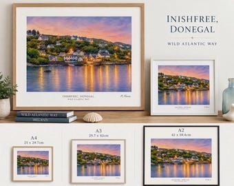 Inishfree, Donegal Watercolour Print | Wild Atlantic Way Wall Art | Irish Coastal Sunset | Harbour Painting