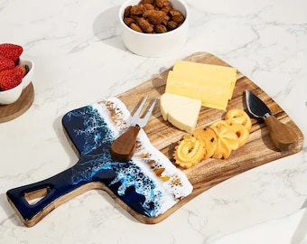 Resin Rectangular Cutting Board with Handle 35.56cm x 21.84cm Wooden Serving Charcuterie Cheese Platter