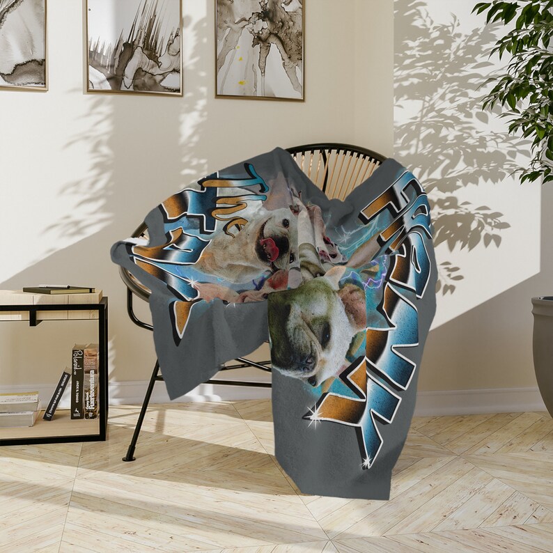 Custom Retro Bootleg Rap Dog Blanket, Personalized Pet Fleece Blanket