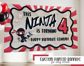 Custom Hand-Painted Ninja Birthday Banner – Personalized Party Backdrop